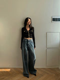 Gold Button Front Knit Cardigan Women Long Sleeve Crop Sweater Jacket Fitted Top Teen-girl Fall Winter Vintage 90s Outfit