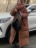 Winter Women Casual Long Sleeve Outerwear Solid Color Hooded Maxi X-Long Parkas Jacket Oversized Single Breasted Warm Coat New