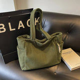 Pbong  Fashionable Striped Velvet Handbag Simple Style Corduroy Shoulder Bag Solid Color Large Capacity Commuting Women's Tote Bag