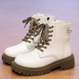 New Fashion Thick Sole Women's Boots Large Size Women's Shoes Black Keep Warm Fleece Platform Lace-up Ankle Boots 4875