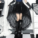 Y2K Black Floral Lace Mesh A-Line Long Skirts Goth Vintage Aesthetic Cocktail Party Skirt Women New Fashion Streetwear