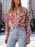 Pbong  Fashion Street Ruffle Top Retro Printed Round Neck Shirt Spring and Autumn Casual Loose Women's Shirt