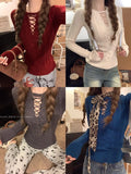 Half Lace Up Sweater for Women Long Sleeve Slim Fit Knitted Tops Pullovers Femal Lace-up Jumper Autumn Winter Y2K Outfit