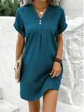 Pbong  Casual Loose Mini Dress Women Summer Fashion Short Sleeve Ladies V-neck Beach Short Dress Elegant
