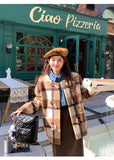Vintage Faux Woolen Plaid Coat Women Fall Winter Long Sleeve Sweet Jacket Retro Preppy Style Korean Elegant O Neck New Tops