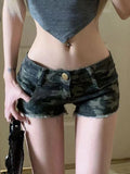 Pbong  Sexy Y2K Camouflage Denim Shorts Women Low Waist Slim Streetwear Shorts Vintage American Harajuku Hotsweet Jeans Shorts New