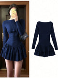 Pbong  Women's Long Sleeve Ruffled Hem Short Dress, Autumn Fashion, Slim Fit, Solid Color
