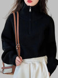 Women's Loose Knitted Pullovers Half Zipper Autumn and Winter Turtleneck Sweaters Casual Comfortable Full Sleeve Top