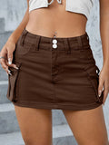 Women Y2k Mini Cargo Skirt 2000s Vintage Harajuku Low Waist Skirt Summer Slim Fit Solid Color Skirt with Pockets for Club