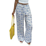 Women's Summer Pants Ethnic Print Drawstring Waist Trousers Full Length Casual Pants Wide Leg Starfish Print Printed Pants