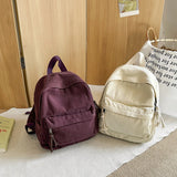 Pbong  100% Cotton Small Backpacks Women Solid Canvas Little Leisure Or Travel Bags Cute Cloth Child School Bags Shoulder Green Package