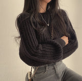 Korean Loose Long Sleeve Sweaters Fashion Women Harajuku Lantern Knit O-Neck Solid Basic Jumpers Autumn Winter Soft Warm Sweater