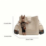 Pbong  Vintage Women Faux Leather Crossbody Bag with Wide Printed Strap Unny Charm, Retro Shoulder Purse for Women Daily Commute Use