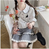 Kawaii Plaid Women Short Skirt Lolita Ruffle Japanese Style Lace Bow Mini Skirts Cutecore Sweet Pleated Preppy Skirt