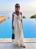 2025 Summer New Flower Shape Hollow Out Slip Dress Loose A-line Backless White Vacation Women Dress Beach Party Female Clothing