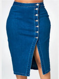 Pbong  Skirts Denim Women Mid Length Skirt Sexy Hip Wrap Tight High Waist Solid Casual Elegant Splice Regular Autumn Winter