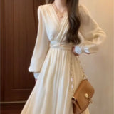 Elegant and Chic Midi Party Dress for Women Long Sleeve Solid Fashion New Evening Prom Vestidos Female Autumn Clothes