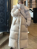 Winter Women Casual Long Sleeve Outerwear Solid Color Hooded Maxi X-Long Parkas Jacket Oversized Single Breasted Warm Coat New