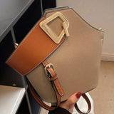 Pbong  Elegant White Pebbled Bucket Bag with Brown Accents, Convertible Crossbody or Top Handle Shoulder Bag for Women Daily Casual