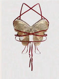 Women's Butterfly Embroidered Top Backless Adjustable Navel Baring Sexy Cropped TopSleeveless Camisole Sexy Daily Y2K Top