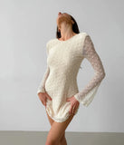 Apricot Sexy Slim Fit Round Neck Lace Up Jacquard Short Dress Fashion Chic Flare Sleeve Backless Sexy Women Dress 2025 New