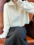 Women's Loose Knitted Pullovers Half Zipper Autumn and Winter Turtleneck Sweaters Casual Comfortable Full Sleeve Top