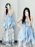 Pbong  Women Clothes Summer Y2k Tops Sleeveless Solid Vest Irregular Ruffles Loose Camis Fashion Sweet Vintage Tanks