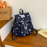 Women Small Nylon Cartoon Print Drawstring Backpack Casual Cute Flap Daypack for School & Daily Use New Trend Backpacks