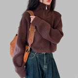 Women's Loose Knitted Pullovers Half Zipper Autumn and Winter Turtleneck Sweaters Casual Comfortable Full Sleeve Top