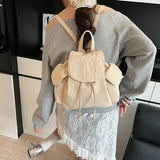 Pbong  Women's Small Soft Cloth Backpacks Korean Fashion Solid Color Backpack Girls School Bag Cute Simple Back Pack