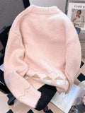 Cute Snowmen Pink Cardigan Sweater Women Vintage Sweet Print Loose Knitted Coat Japan Fall Winter Kawaii Female O Neck Tops