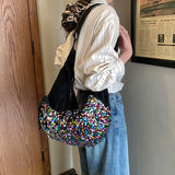 Women's Silver Sequin Crossbody Bag Drawstring Design Shiny Party Evening Casual Shoulder Bag Fashion Sparkly Handbag