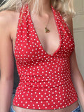 Fashion Y2k Sweet Halter Women Tanks Skinny Sleeveless Print Hotsweet V-Neck Backless Blouses