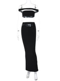 Strapless Sexy Two Piece Set Women Fashion Off-shoulder Sleeveless Crop Tops And Long Skirt Ladies Party Skirt Sets