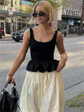 lack Ruffled Patchwork Tank Top Pullover Female Backless Solid Fashion Elegant Sleeveless Slim Vest Y2k Top Women Summer