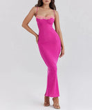 Lace Spaghetti Strap Bodycon Maxi Dress Women Gown Patchwork Fashion Sleeveless Backless Sexy Club Party Dress Elegant