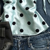 Pbong  Satin Y2k T Shirt For Women Polka Dot Halter Spring Summer Vintage Ropa De Mujer Versatile Fashion Sleeveless Cropped Top
