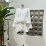 2025 New Fashion Flare Sleeve Satin Short Dress With Tight Shorts Lace-up O-neck Party Women Dress Vacation Beach Summer Cloth