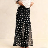 Pbong  Women Polka Dots Skirts Elegant Fashion High Rise Elastic Waist Semi See Through Flowy Long Skirt Y2K Streetwear