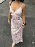Pbong   Sexy Slim Summer V Neck Spaghetti Strap Sleeveless Flower Print Backless Long Fashion Dresses