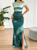 Summer Women's Dresses New Streetwear Fashion Tie Dye Split Maxi Dresses Elegant Female Sexy Casual Slim Knitted Dress Clothing