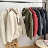 Korean Version Fleece Sweatshirts Women Winter Solid Zip Up Loose Jacket Coats Vintage Long Sleeve Oversized Hoodies