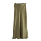 Autumn Winter Burgundy Satin Skirt Women Party Silk Skirt High Waist Straight Long Faldas Mujer Christmas Skirt