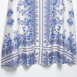 Women's Fashion Retro Vacation Style Blue Flower Printed High Waisted Skirt Boho Women Summer Skirt 2025 New Female Clothing
