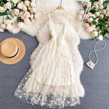 Women Dress 2025 New Korean Fashion Floral Print Spaghetti Straps Mesh Party Dress Vacation Style Lady Beach Vestidos