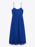 New elegant temperament women's casual and comfortable V-neck hollow embroidery thin suspender mid-length dress