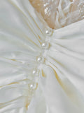 Pbong  Lace Wedding Dress Satin Light White Gown Long Train Court Style High Quality Bridal Gown for Young Women 18-25 Years Old