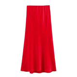 Autumn Winter Burgundy Satin Skirt Women Party Silk Skirt High Waist Straight Long Faldas Mujer Christmas Skirt