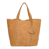 Pbong  New Faux Suede Casual Tote Bags Large Capacity Rivet Vintage Handbags Designer Elegant Solid Retro Shoulder Bags