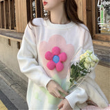 Pbong  Korean Style Lazy Sweet Soft Sweater Women's Autumn Winter New Model 3D Flower Design Knitted Long Sleeve round Neck Pullover